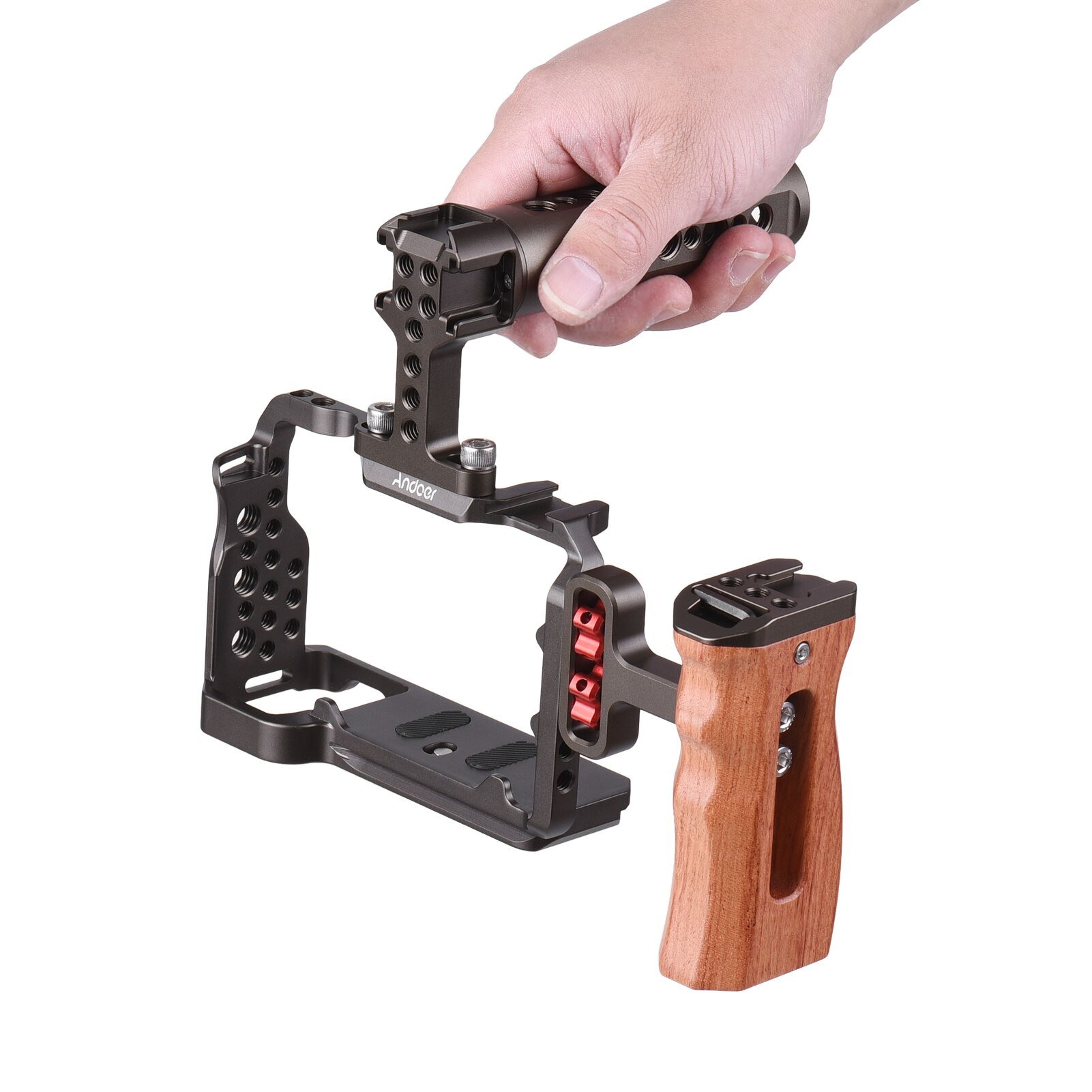 Andoer Camera Cage + Top Handvat Grip + Side Handvat Set Metalen Camera Kooi Multifunctionele Top Handvat Grip Voor sony A7C