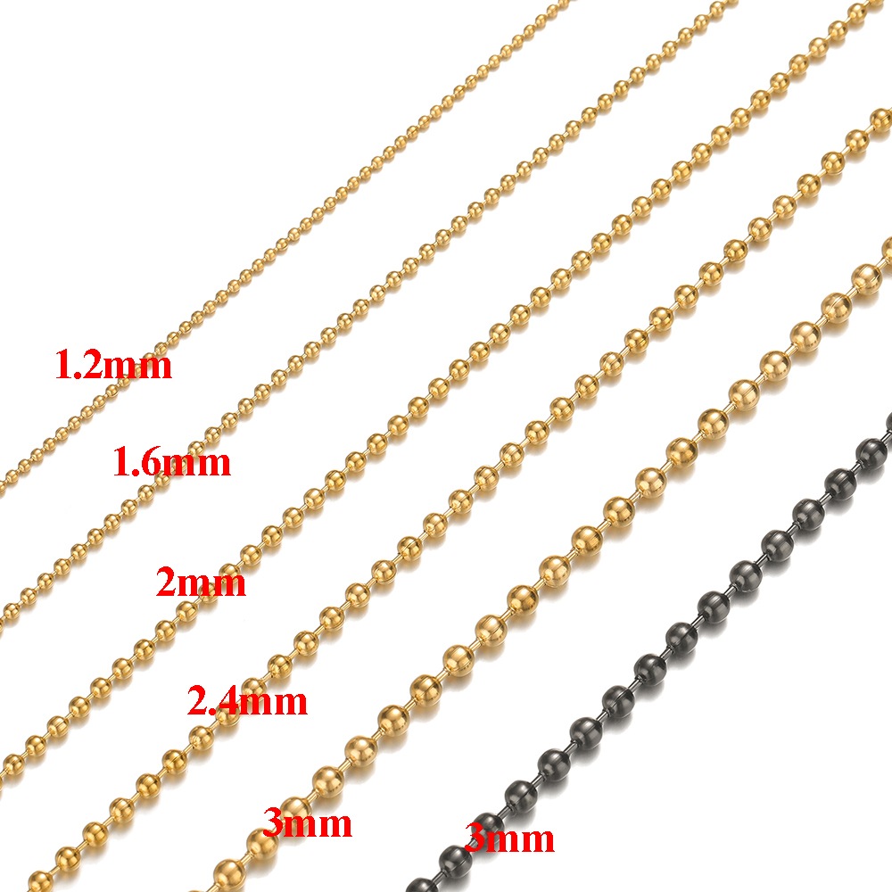Perles en acier inoxydable de 1 mètre, chaînes à billes de 1.5mm/2mm/2.5mm/3mm pour porte-clés, fabrication de bijoux, résultats de bracelets et de colliers à faire soi-même