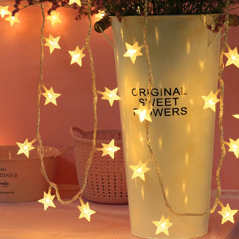 Guirnalda de luces LED con forma de estrella para decoración interior del hogar, y 3M guirnalda de luces de 1M, ideal para Año , Navidad, boda, con batería