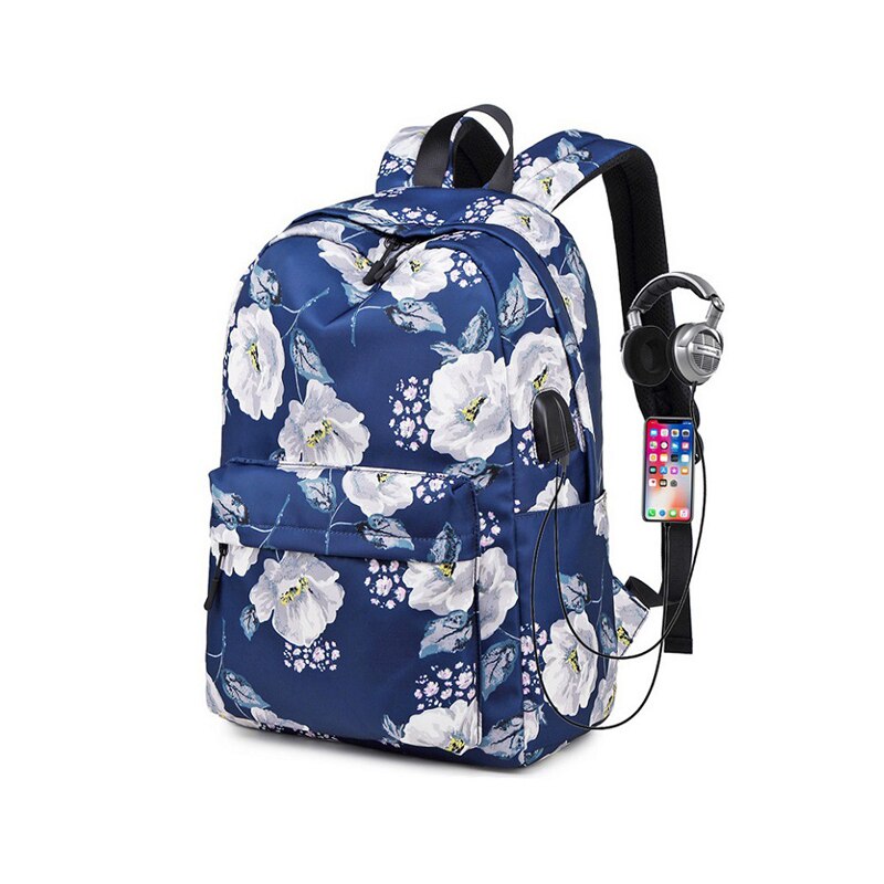 Børn teenagere rygsæk til skolepiger skole bogtasksæt 3 in 1 college laptop rygsæk vandtæt nylon rejse dagsæk: Blå 1 stk