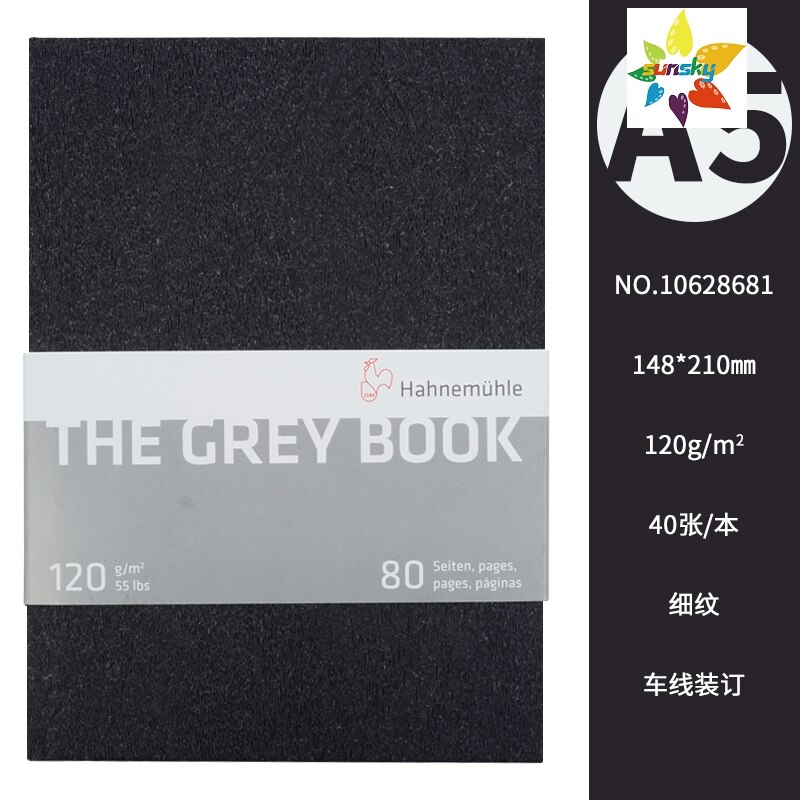 Hahnemuhle The Grey book A5 or A4 Light Grey sketchbook,Colours stand well on the light-grey,40 sheets (80 pages),120 gsm: A5
