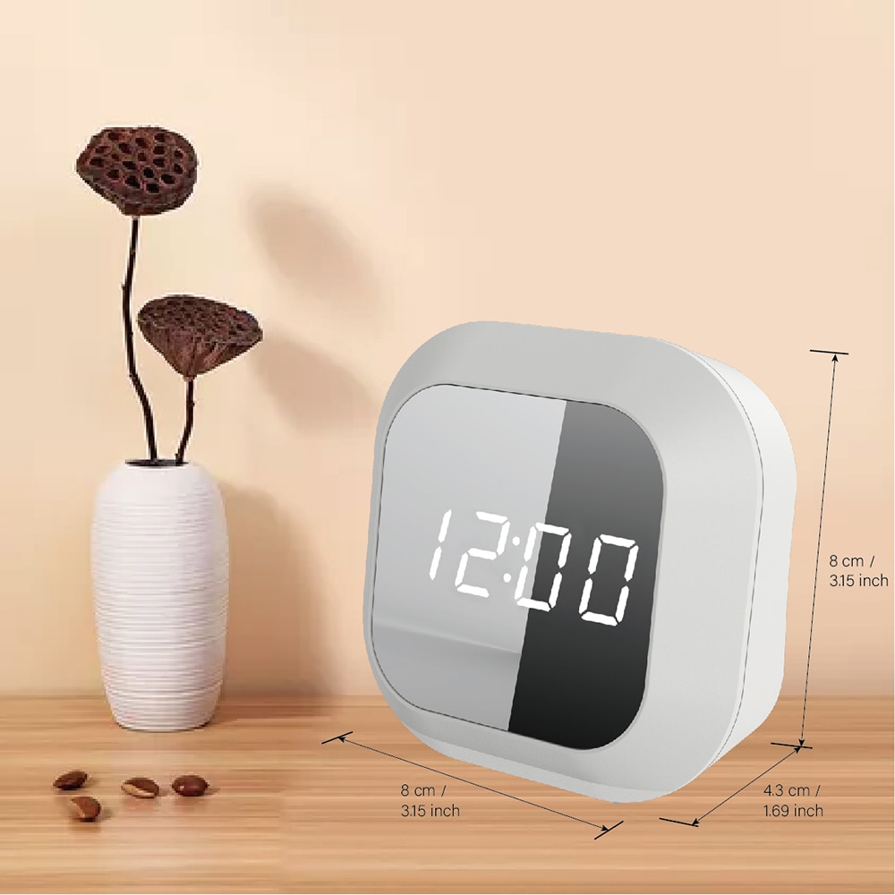electronic USB alarm clock with LED mirror screen digital kids morning wake up clock night clock with thermometer and snooze