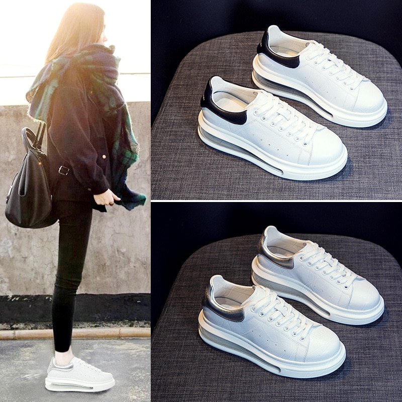 Style Cushion Insole White Shoes Thick Bottomed Casual Sports Shoes Female Spring McQueen White Shoes Women's