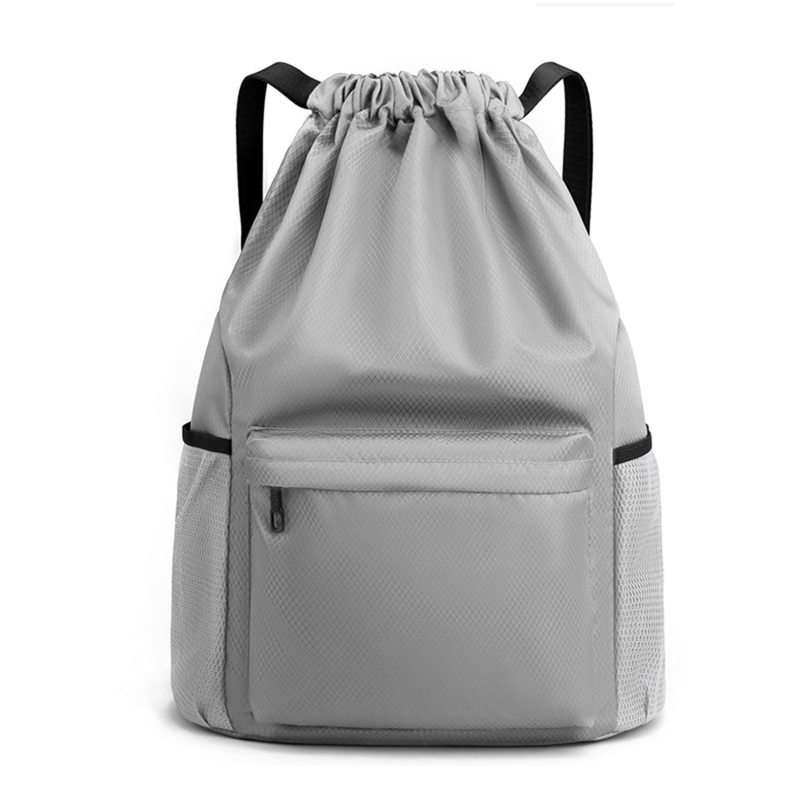 Men/Women Drawstring Pocket Backpack Nylon Waterproof Backpack Large Capacity Drawstring Travel Bag Fitness Sports Bag: 16 inches / black