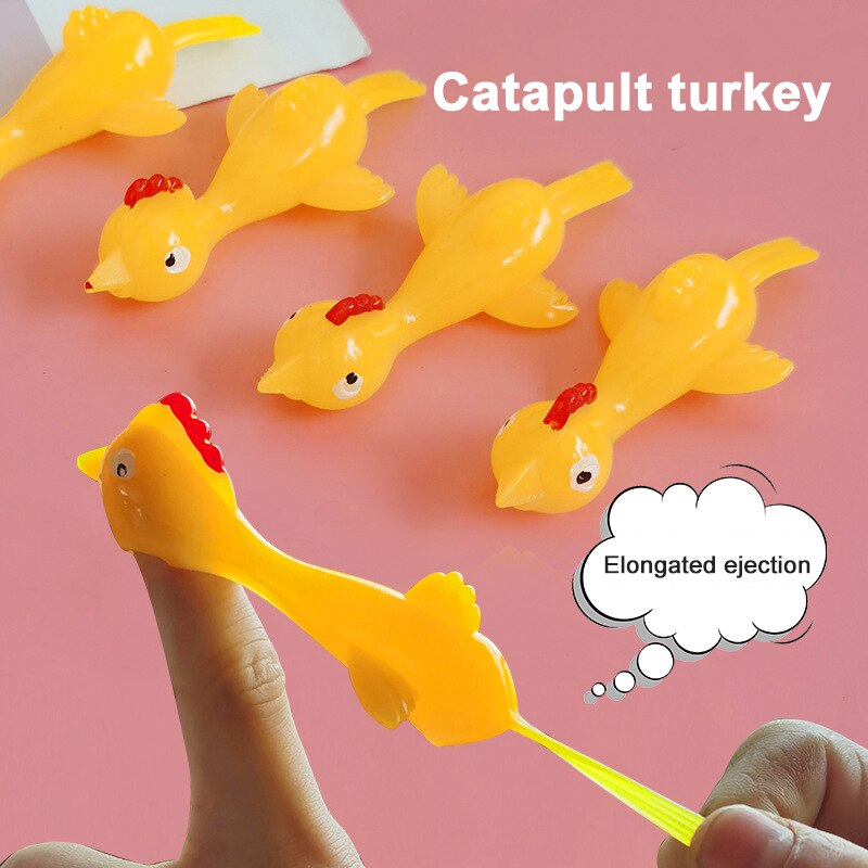 5Pcs/10Pcs Grappig Lachen Rubber Kip Stretchy Vliegende Turkije Vinger Vogels Kleverige Willekeurige Kleur Novelty Gags & praktische Grap Speelgoed