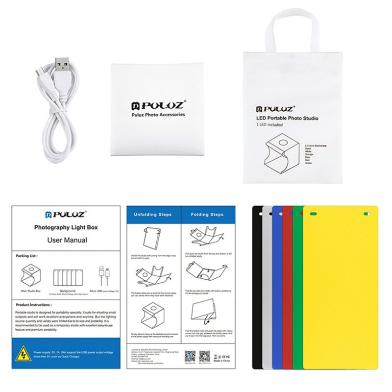 PULUZ 2LED Lightbox Light box Mini Photo Studio Box 1100LM Photography Box Light Studio Shooting Tent Box Kit &6 Color Backdrops