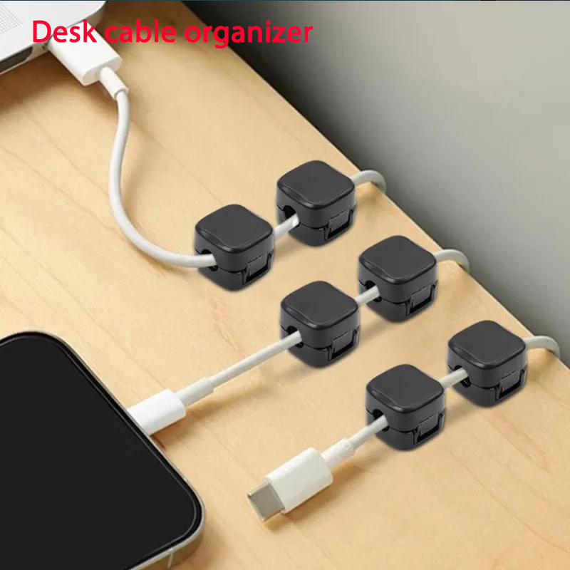 Soporte de Cable con Clip magnético, organizador de Cable adhesivo, enrollador de línea de carga USB para oficina, escritorio y hogar