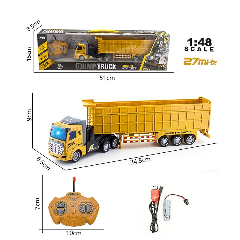 1/48 4ch trådløs fjernbetjening ingeniør lastbil tunge transport lastbil stor lastbil dump truck dreng model legetøj