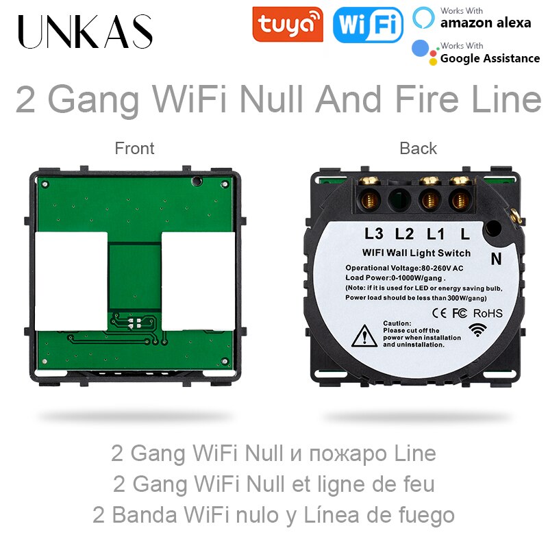 Unkas Diy Bijpassende Modules 1 2 3 4 Gang Wifi Touch Aan/Uit Schakelaar Alleen Functietoetsen Gratis Combinatie voor Muur 157Mm Outlet: 2G Wifi Null Fire