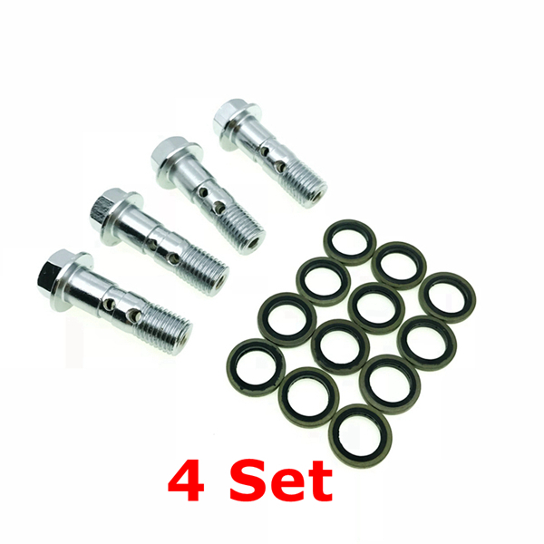 Tornillo de drenaje de aceite para motocicleta, pinza de freno, tornillo doble Banjo, pinza Master, M10x1.25, cromo: 4 set