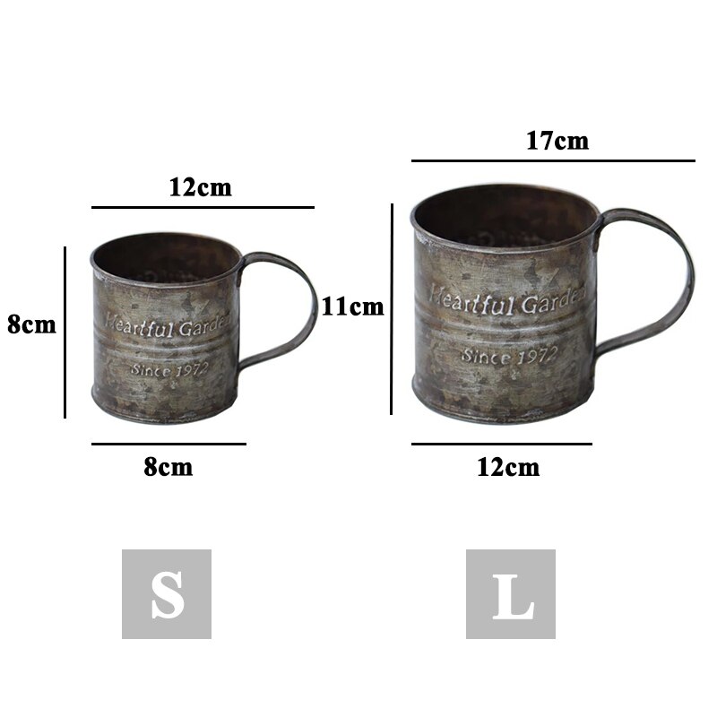 Tasse à poignée en fer rétro en métal, Vintage, impression anglaise en fer forgé, tasse à fruits, seau à fleurs, accessoires de maison, décoration de photographie: S and L