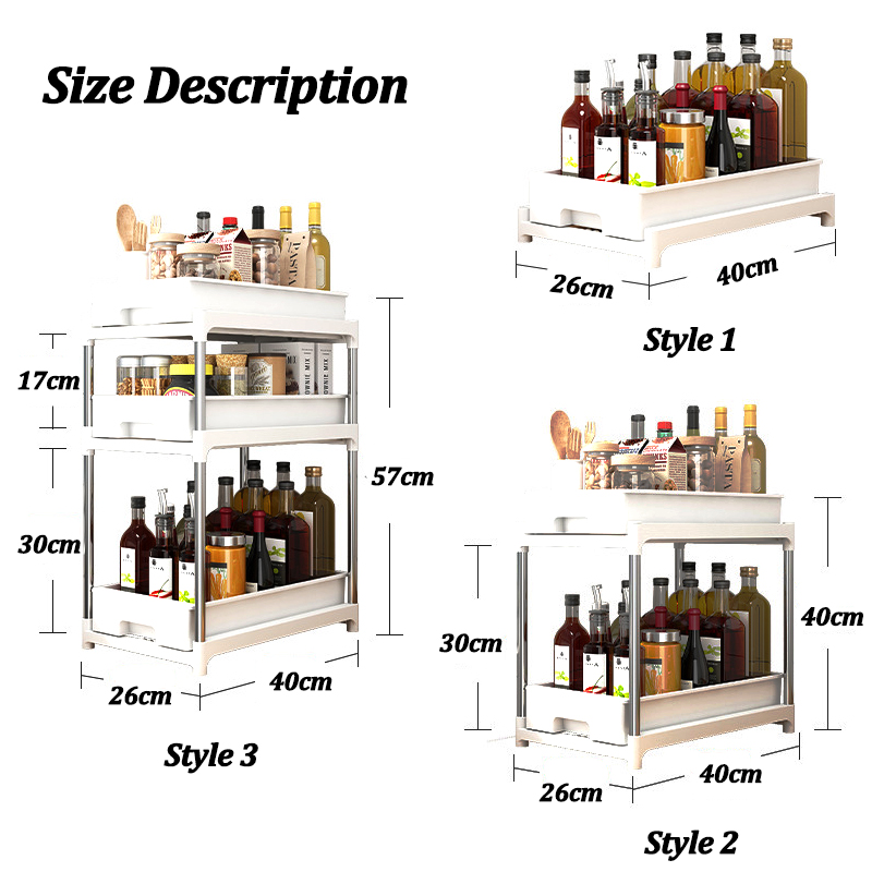 Estante de almacenamiento para encimera de cocina, cajones deslizantes de acero inoxidable, bandeja de armario, caja de especias, organizador debajo del fregadero