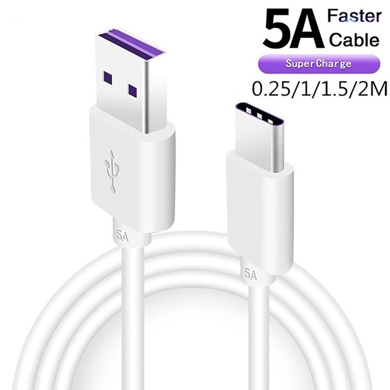 5A Usb Type C Kabel Voor Samsung S11 S20 S21 S9 Xiaomi X3 Huawei P30 P40 Pro Snel Opladen Mobiele telefoon Opladen Draad Witte Kabel