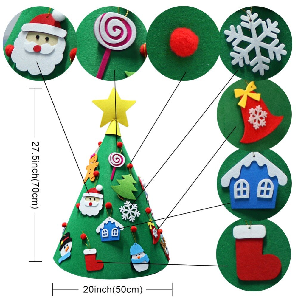 Ourwarm 3d diy filt toddler juletræ stjerne topper med tegneserie hængende ornamenter år til børn xmas boligindretning