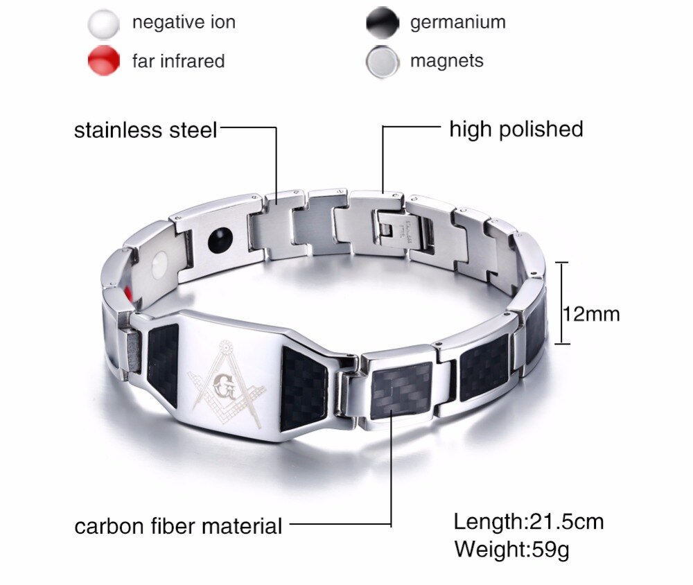Beliebte Männlichen Jewelrys Freies Mason Armbinde Edelstahl mit Kohlenstoff magnetisch Freenmason Armreif Armbänder