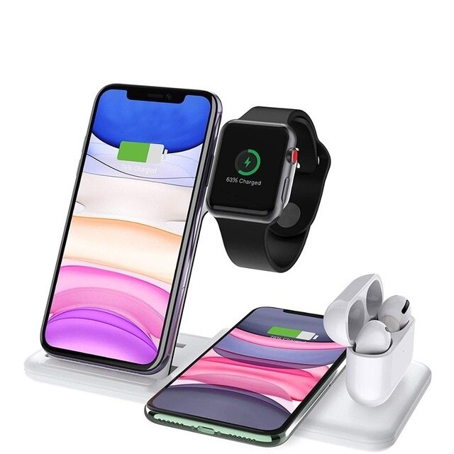 15W 4 In 1 Qi Snelle Draadloze Oplader Voor Iphone 12 11 Xs Xr X 8 Opladen Dock Station stand Voor Airpods Pro Apple Horloge 6 5 4 3 2: Style 01 15W White