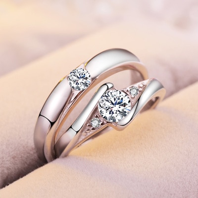 1 Set Sell Adjustable Lovers Zircon Engagement Rings for Women Silver Color Wedding Rings Austrian Crystals Rings