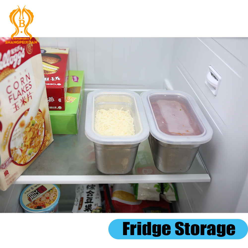Stainless Steel Pizza Seasoning Container Pizza Topping Station with PP Visiable Lid Fridge Storage Pizza Ingredients Container