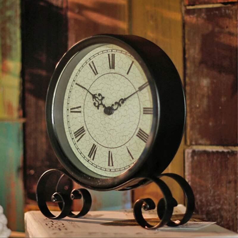 European old-fashioned desktop clock round retro black metal art desk clock desktop clock ZP5061149