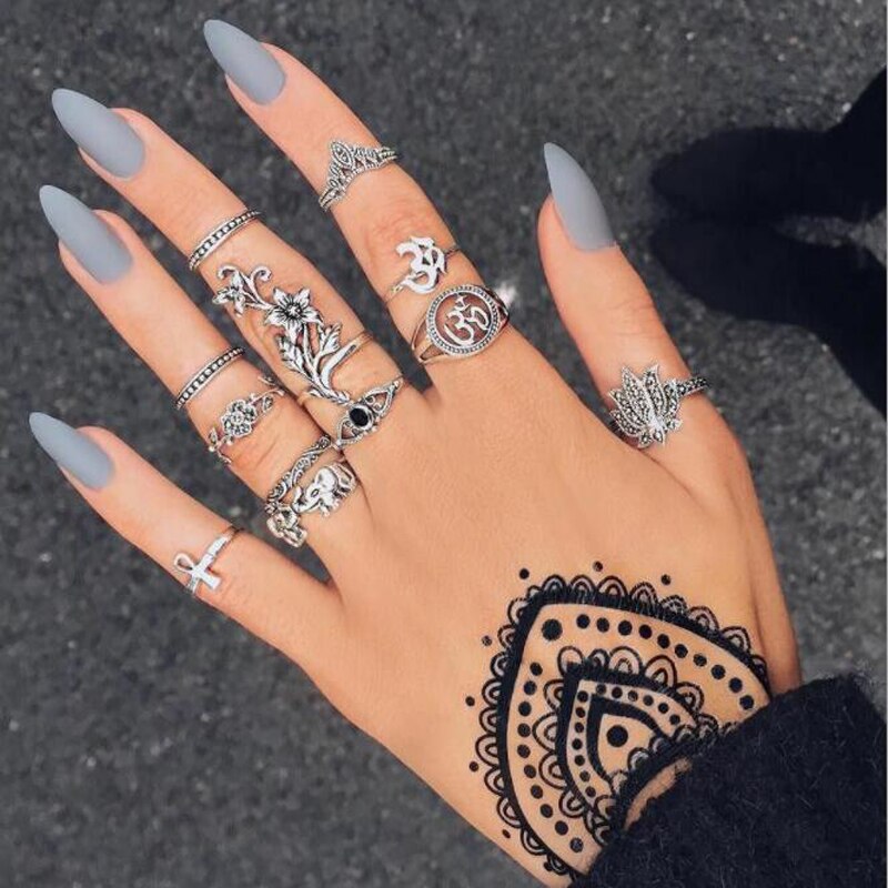 Tocona 13 Stks/set Bohemen Antiek Zilver Kleur Kroon Bloem Eenhoorn Gesneden Ringen Sets Knuckle Ringen Voor Vrouwen Sieraden 4841: 6502-silver