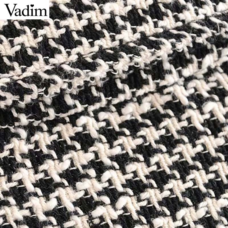 Vadim women plaid oversized tweed jacket tassels pockets loose style long sleeve coats female outwear warm causal tops CA607