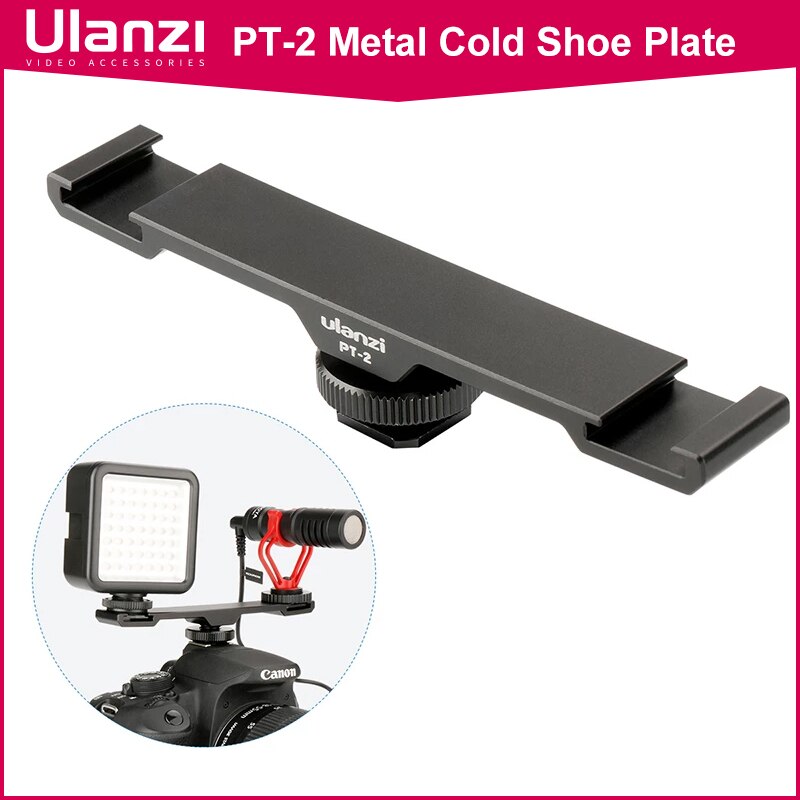 Ulanzi pt -2 metall kallskoplatta universal 2 skofäste förlängningsstång dubbel fäste med 1/4 " gänga för mikrofon/ljus