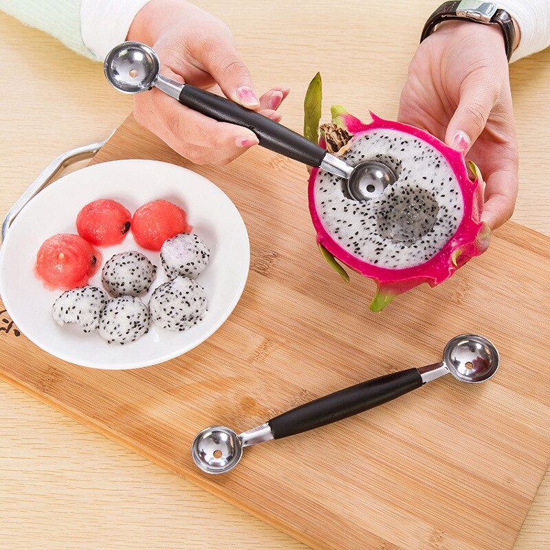 2 in 1 stainless steel melon baller kitchen cut watermelon carving knife double side fruit digging spoon ice cream platter spoon