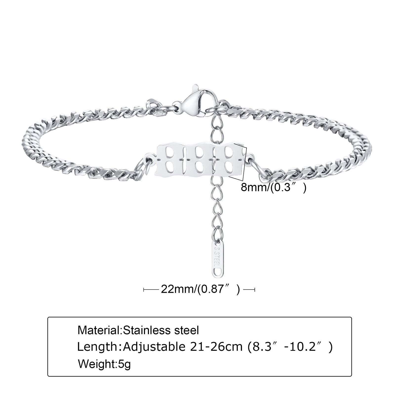 Angel Numbers, Angel Number Bracelet, Stainless Steel Angel Number Anklets, Angel Number: 888