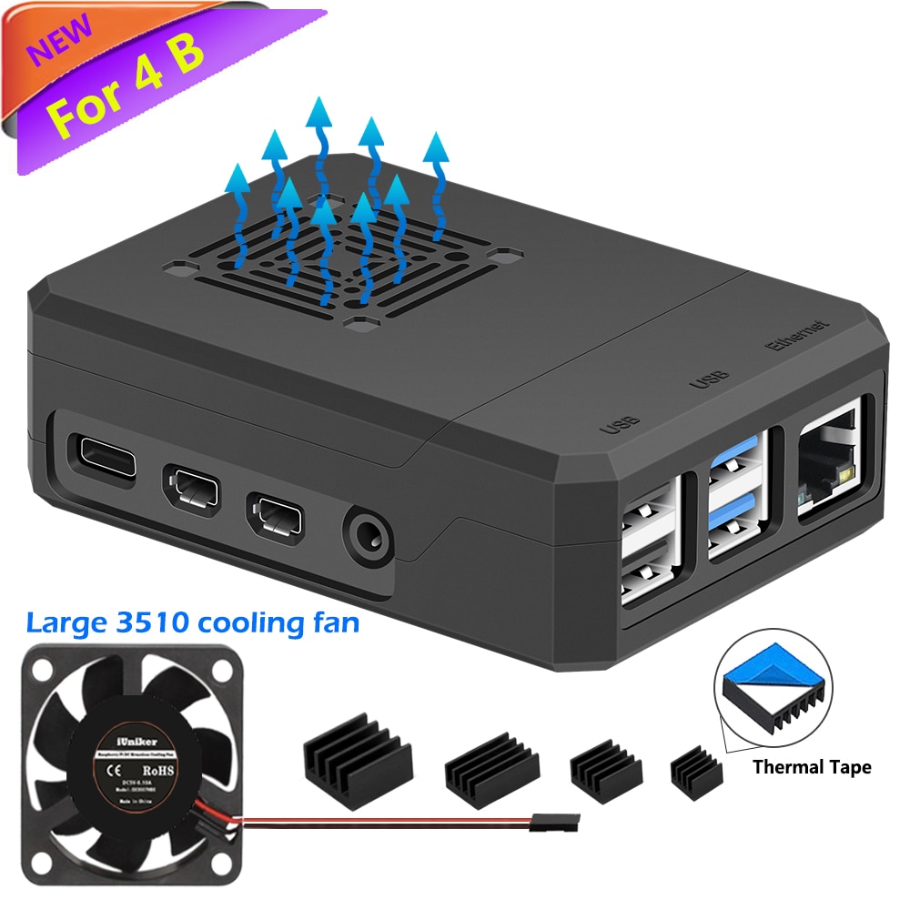 Raspberry Pi 4 Case, iUniker Case with Large 3510 Cooling Fan Heatsink Simple Removable Top Cover for Pi 4 Model B/ 4B (Model M)