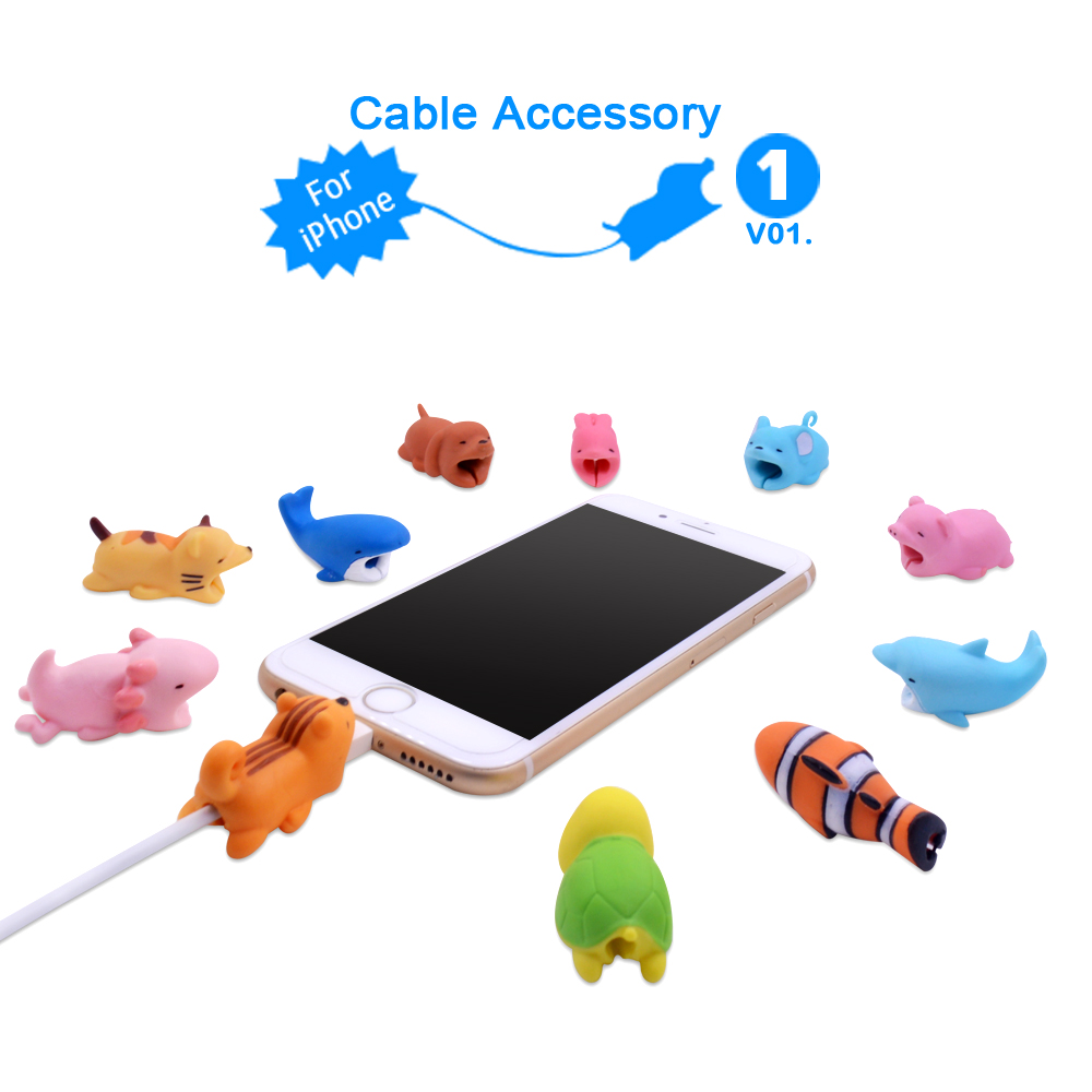 CHIPAL Cute Bites Animal Cable Protector for iPhone USB Charger Cable Organizer Cartoon Wire Winder Bite Chompers Phone Holder