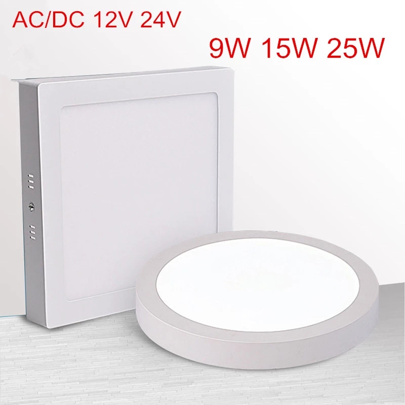 Oświetlenie panelowe LED 9W 15W 25W Okrągłe/kwadratowe Downlight AC/DC 12V 24V Lampa sufitowa LED do oświetlenia kuchni i łazienki