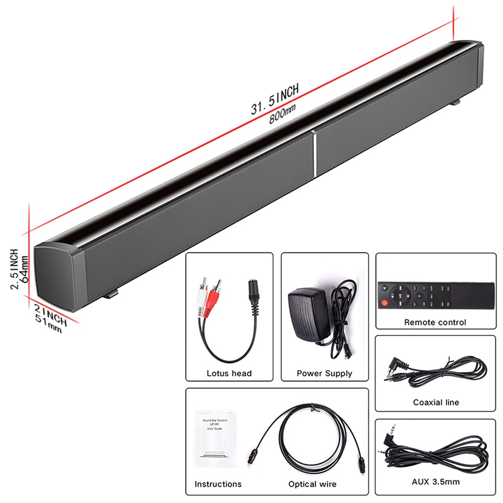 Wireless Bluetooth 5.0 Speaker Subwoof 40W Sound Bar 3D Home TV Wall-Mounted Theater Soundbar Sound Amplifier Remote Control