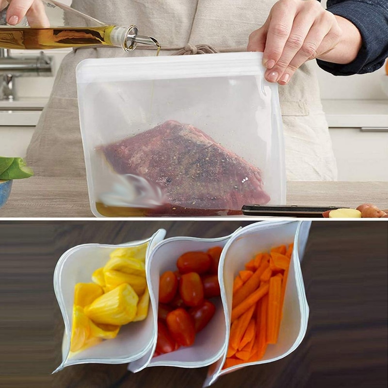 12Pcs Reusable Silicone Food Storage Bags Stasher Wrap Seal Bowl Vacuum Containers Leakproof Up Zip Shut Bag Cup Fresh Bag