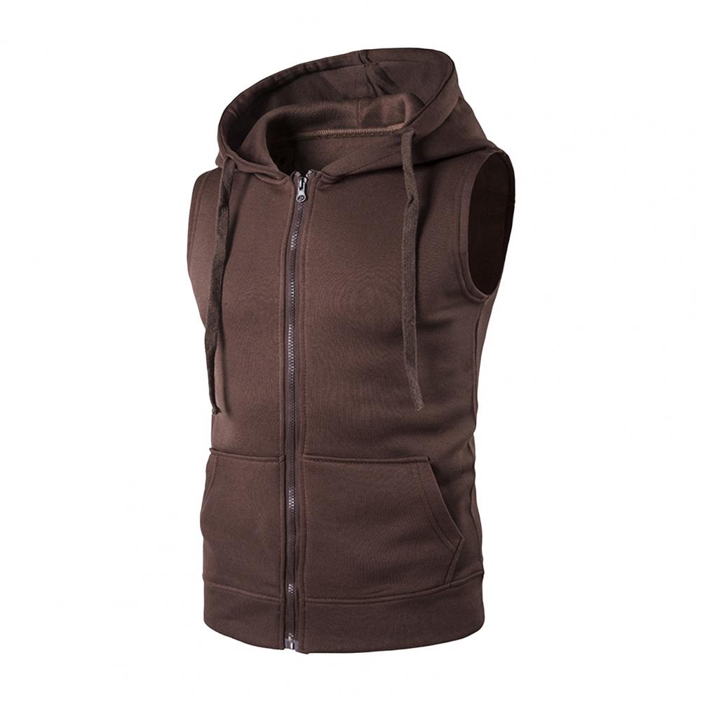 Heren Vest Jas Capuchon Trekkoord Mouwloze Rits Knoopsluiting Vest Jas Effen Kleur Zakken Rits Plakkaat Gilet: XXL / WIT