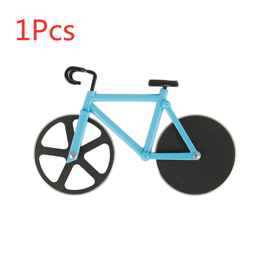 Bicycle Pizza Cutter Knives Stainless Steel Two-wheel Pizza Cutting Knife Non-stick Pizza Wheels Chopper Slicer with Holder: 1pcs blue