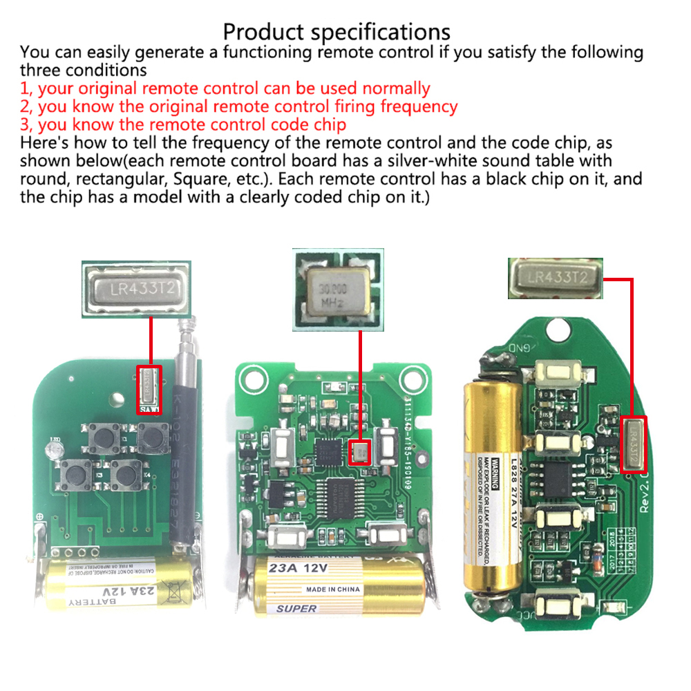 433MHz Auto Copy Remote Control Electric Garage Door Opener 4-Keys Remote Controller Duplicator Clone Cloning Code Transmitter