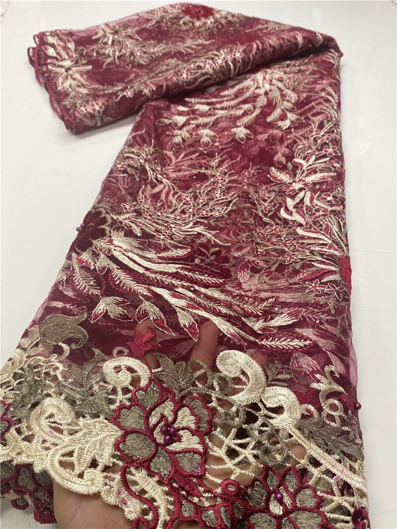 African Lace Fabric Beaded Lace French Lace Fabric Sewing Nigerian Lace Fabrics For Wedding Sewing YA3651B-6