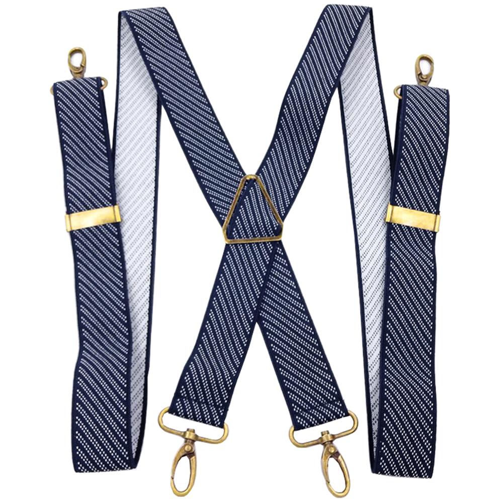 MENDENG Men's Elastic X-Back Suspenders Metal Swivel Hook Clip Shoulder High Elastic Suspenders Husband Father: NavyStriped