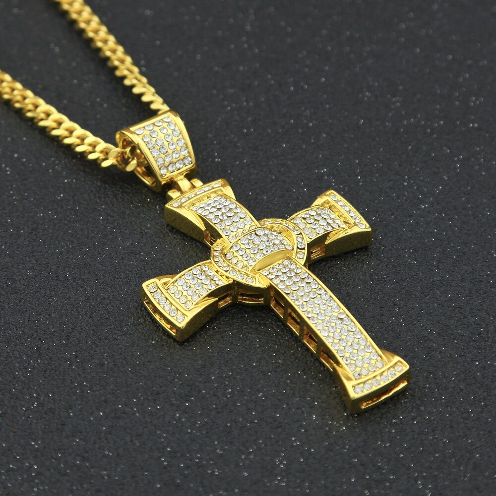 Hip Hop AAA Cubic Zircon Ice Cross Pendant Men's Rap Street Dance Necklace Jewelry