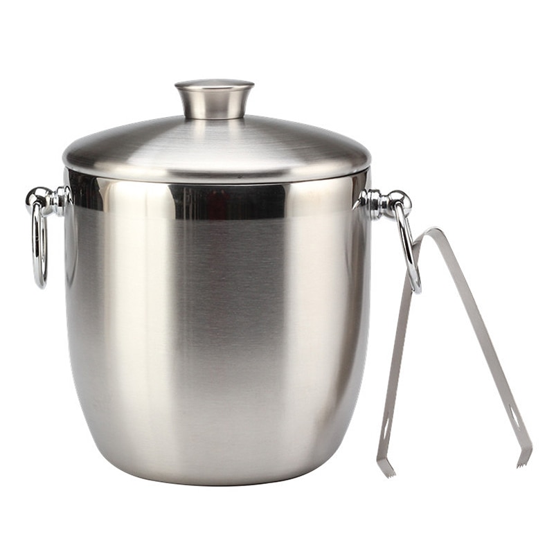 Stainless Steel Ice Bucket with Tongs Liter Double Walled Insulated with Tongs and Lid Ice Container(3L): Default Title