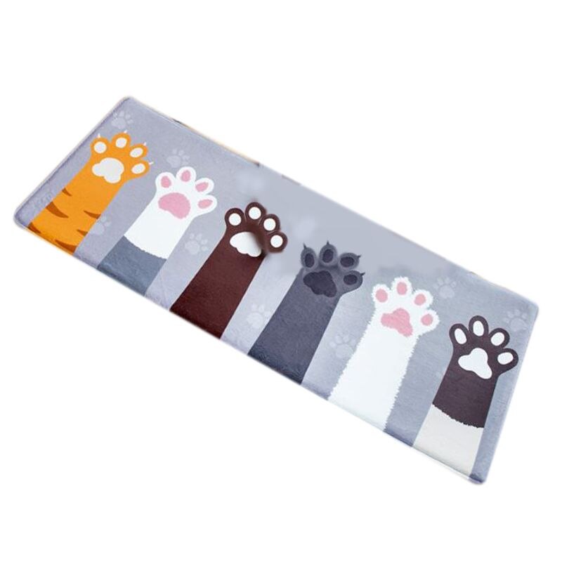 Rectangle Area Entrance Door Mat Cartoon Cat Paw Fish Print Non-Slip Sponge Floor Carpet Flannel Absorbent Bath Rug: A-3