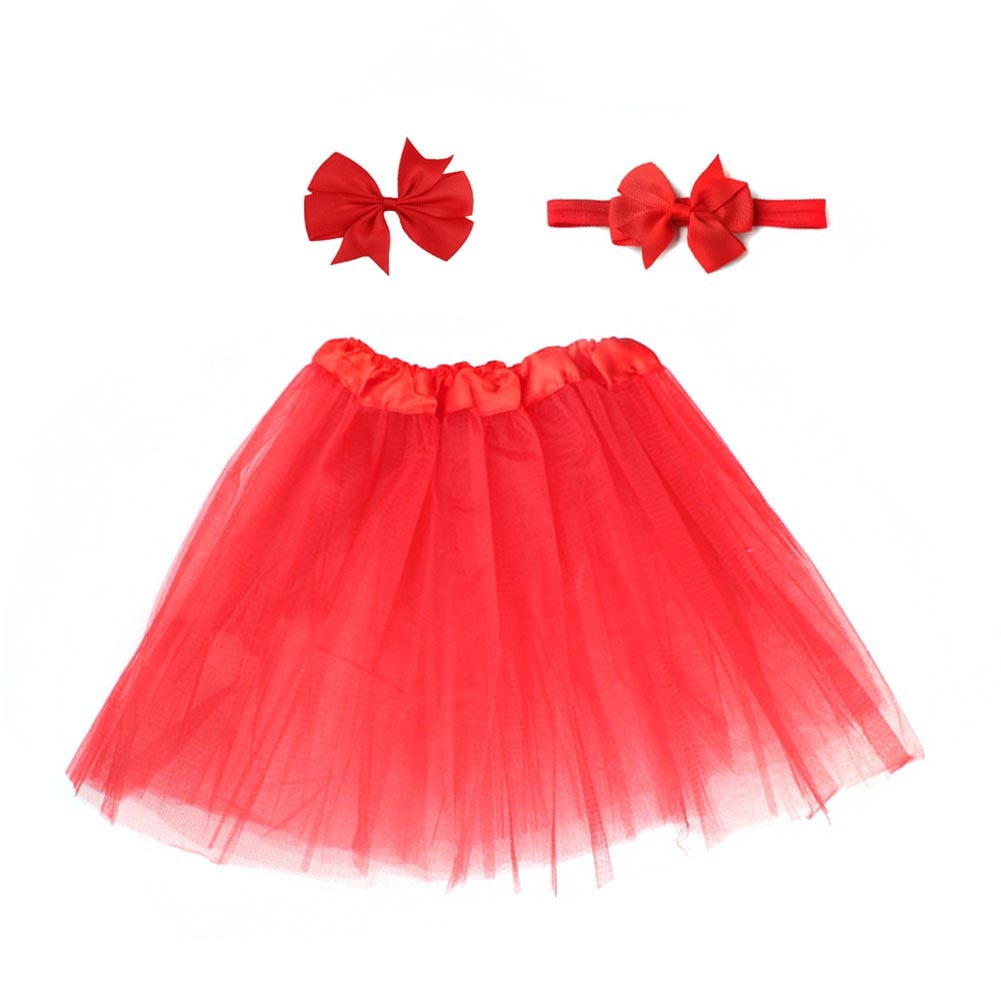 3 stk / sæt baby pige ballkjole nederdel + pandebånd + hårnål slik farve ballkjole nederdel pandebånd hårnål foto prop fødselsdag: Rød