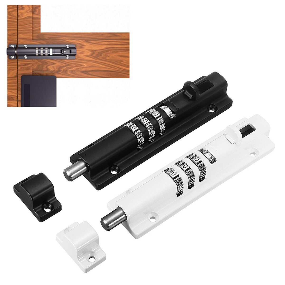 Door Bolt Lock Sliding Combination Code Resettable For Gate Shed Garage Cabinet Safety Black White for Horizontal Vertical