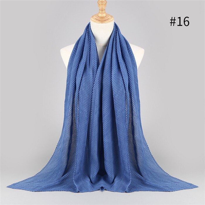 Offre Spéciale plissé maxi hijabs écharpe châle plaine maxi musulman hijab femmes rides foulards châles doux silencieux 1 pc: color16 demin