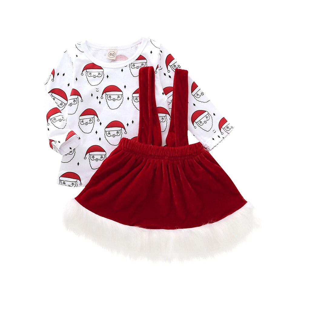 Lonsant Peuter Kid Meisjes Kerst Kleding Set Lange Mouwen Tops + Rokken O Hals Gedrukt Herfst Lente Kid Kostuums N30: 24M