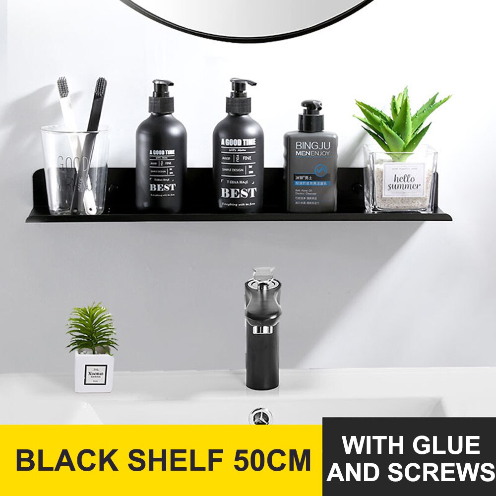 Wall Mounted Bathroom Shelf Shower Bathing Storage Holder Rack Kitchen Organizer shampoo Shower Caddy Rack Bathroom Shelves: 50cm Black