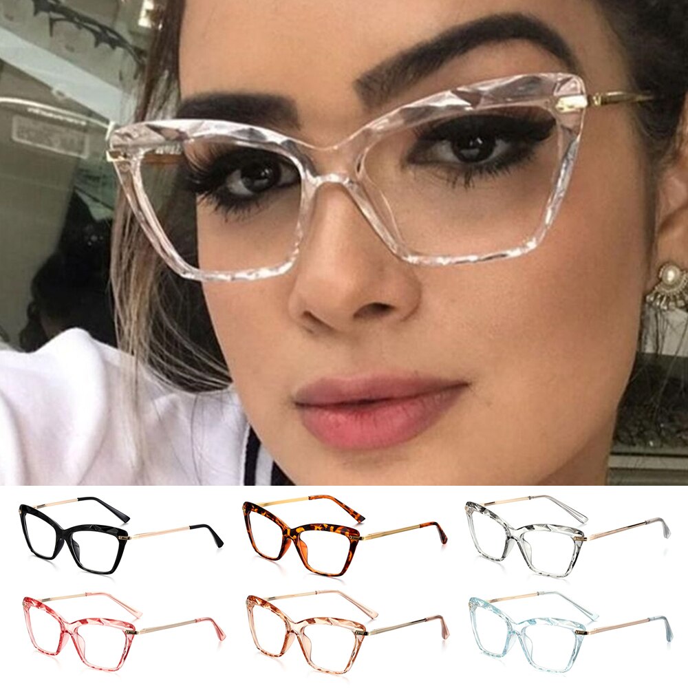 Retro Cat Eye Glasses Frame Faceted Crystal Eyeglasses Can Be Equipped with Myopia Glasses Vintage Women Eyeglass Frame