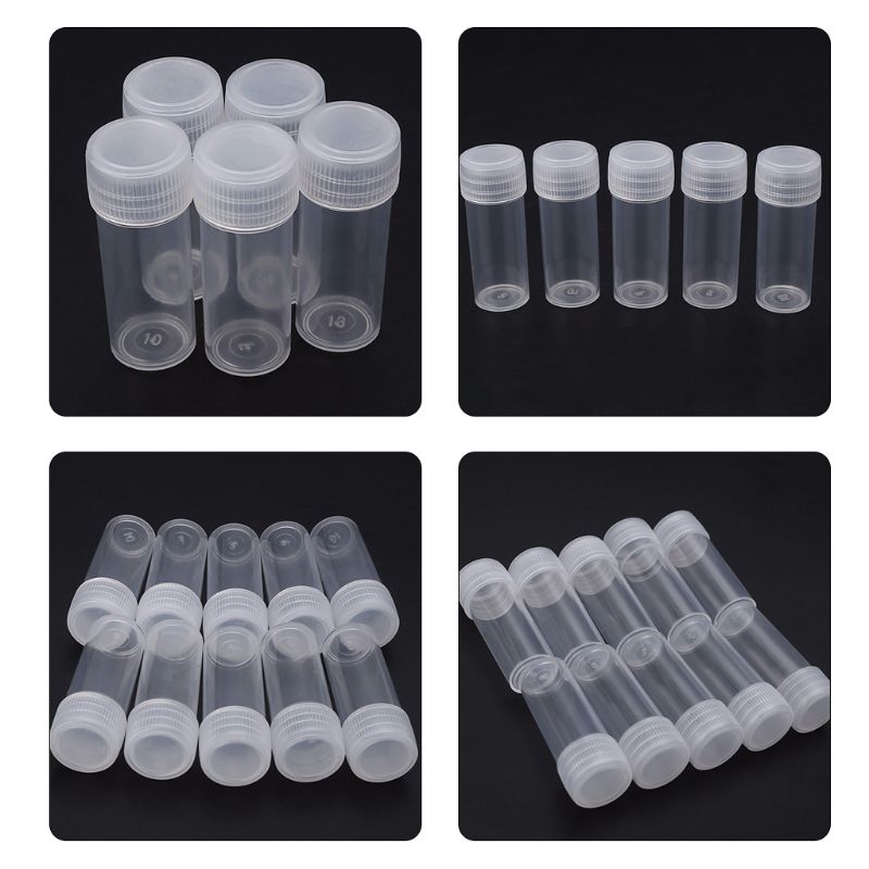 50Pcs 5ml Plastic Sample Bottle Small Barrel Test Tube Vials Translucent Liquid Powder Capsule Mini Storage Container Dispenser