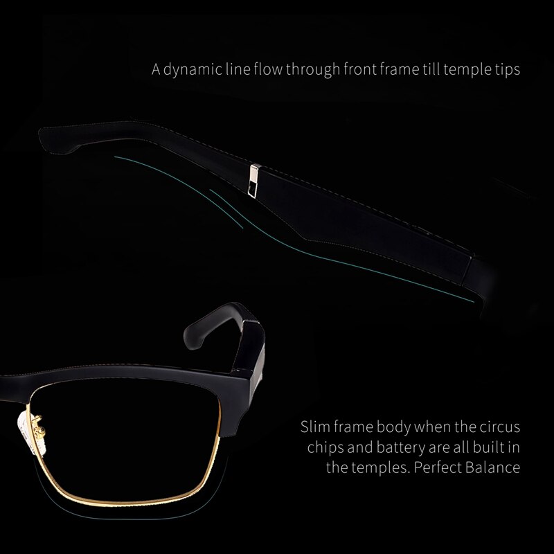 K2 smarte briller trådløs bluetooth håndfri opkald o åbent øre anti-blå lys linser briller (sort phnom penh)