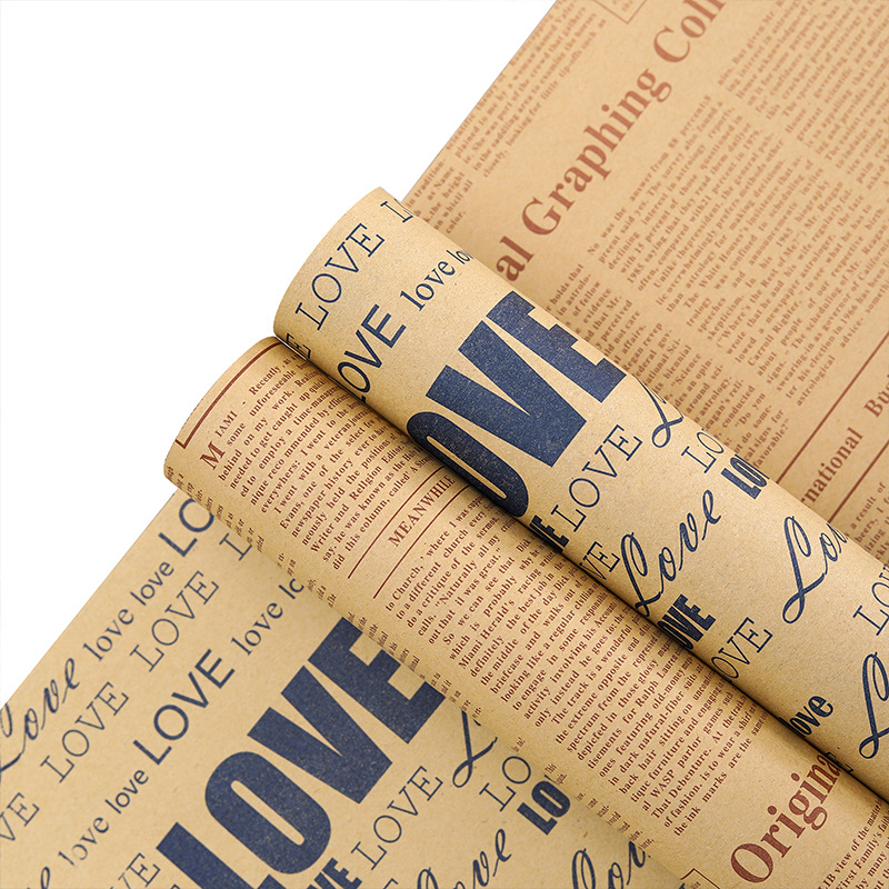 Papel de envoltorio de flores, Material de papel Kraft Retro de periódico inglés, ramo Floral, flor de embalaje